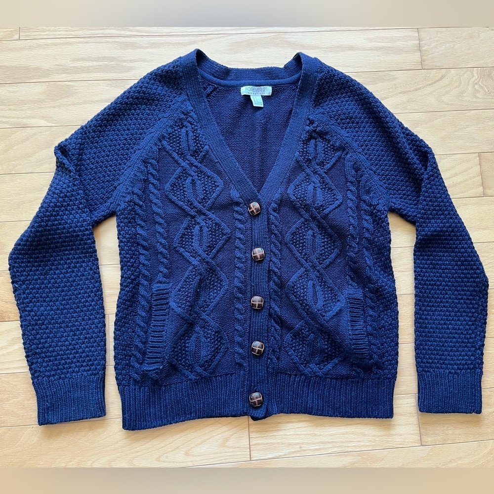 Forever 21 Navy Cable Knit Cardigan Sweater Size Large